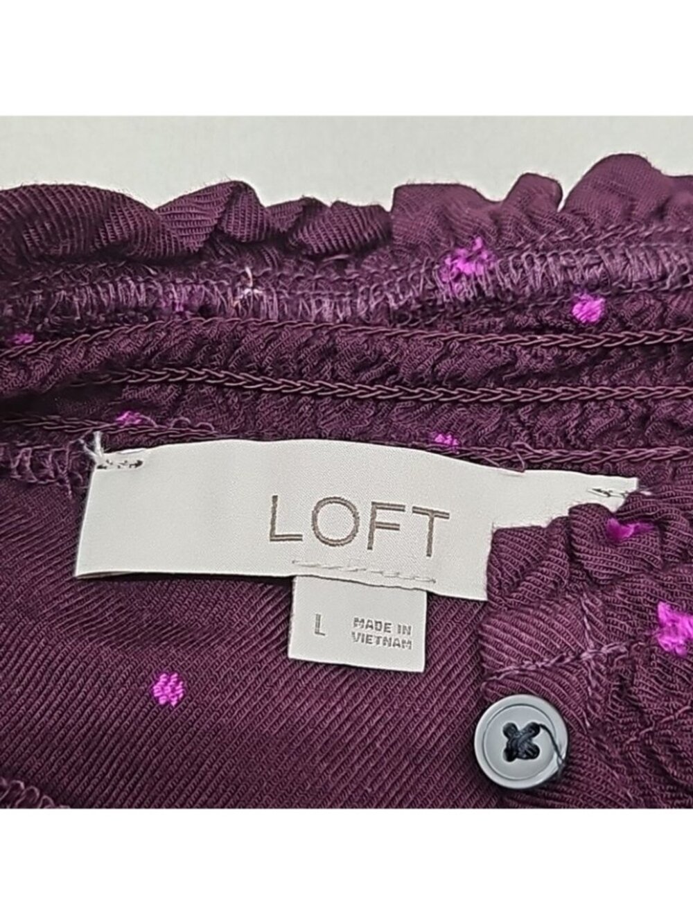 LOFT Womens Large Plum Purple Ruffle High Neck Prairie Victorian Cottagecore Top - Picture 7 of 9